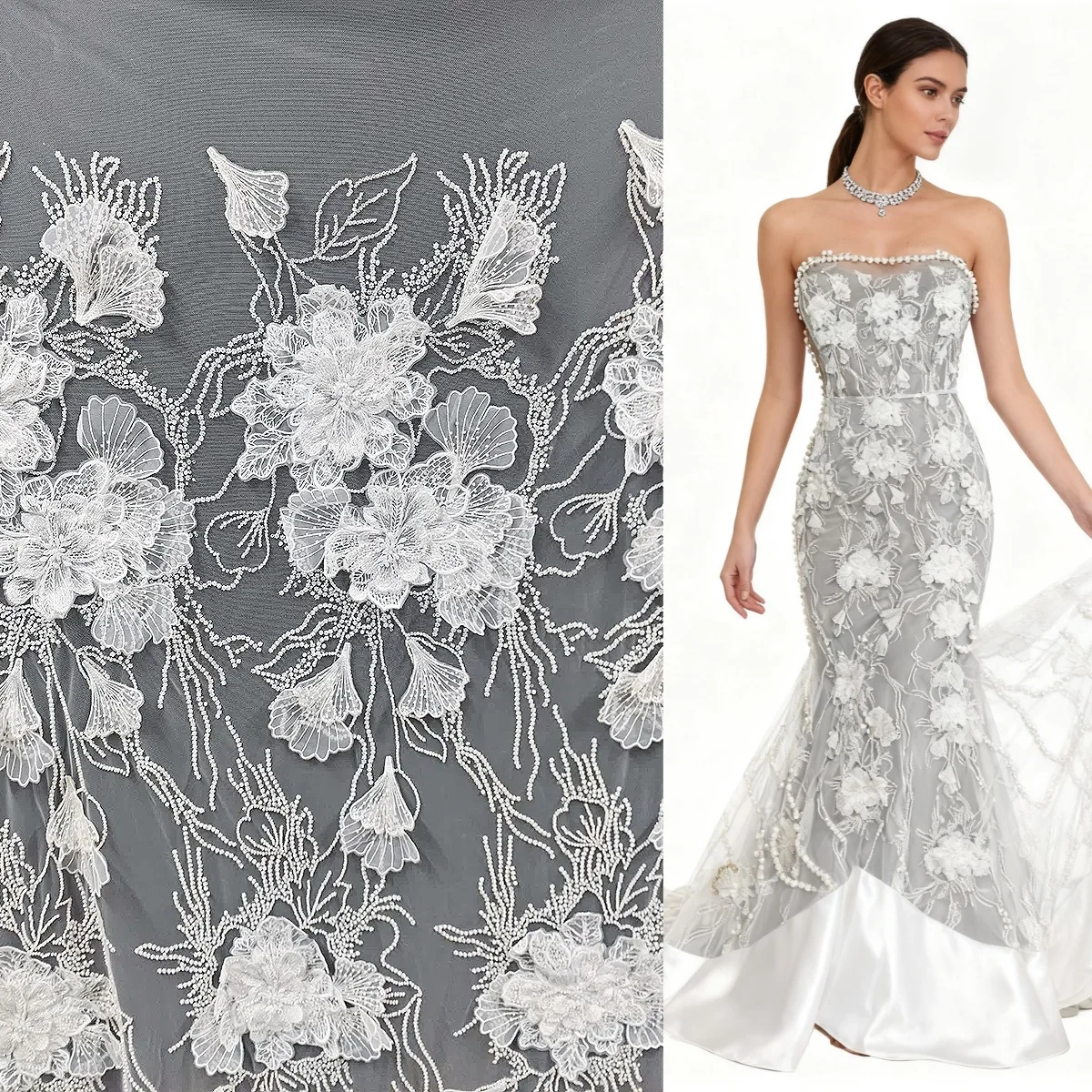 

Новый трехмерный большой цветок, вышивка бисером, сетка, вышивка, кружевная ткань, швейная одежда, пряжа, юбка, занавеска, ткань ручной работы