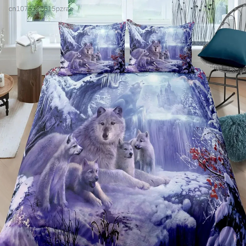 3D Printed Wolf Bedding Set Wild Snow Wolf Animal Duvet Cover Double Twin Full Queen King Adult Kids Bedclothes Quilt Cover