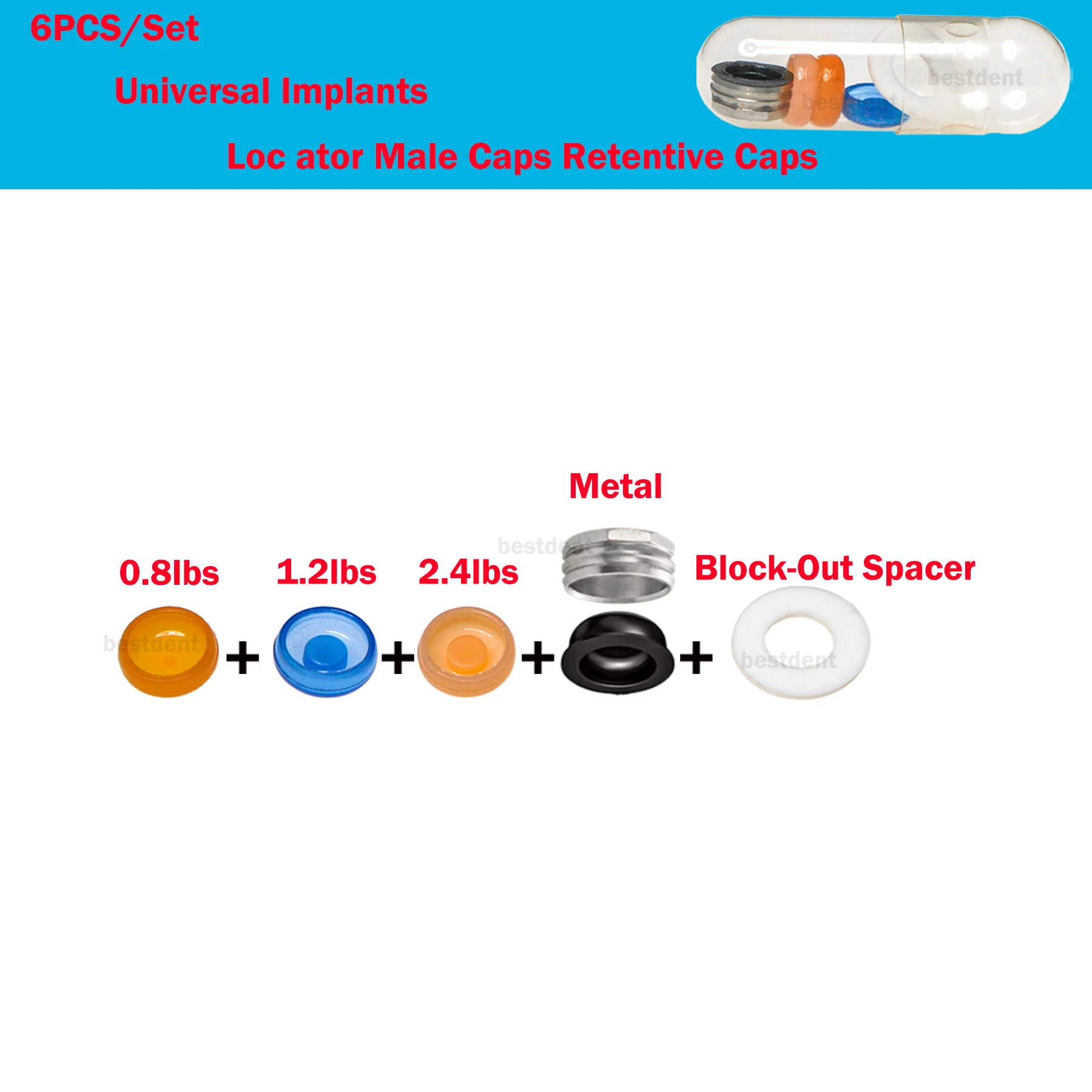 

Implant Abutment Male Caps Insert 0.8 lbs 1.2 lbs 2.4 lbs Metal Housing Removable