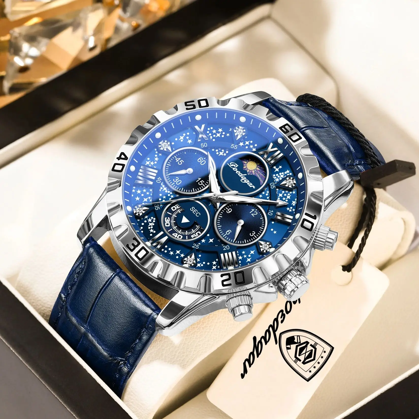 

POEDAGAR Top Military Man Wristwatch Waterproof Luminous Chronograph Leather Exquisite Watches For Men Sports Men's Quartz Watch