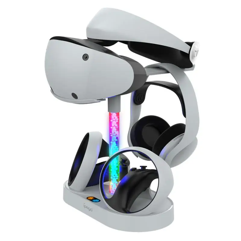 Cargador con mango para gafas, soporte de carga con luz RGB colorida, 4 cabezales de succión magnéticos de piezas, color arcoíris, para PS VR2