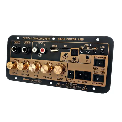 광 오디오 블루투스 앰프 USB FM 라디오 TF 플레이어가있는 B02B-D50 증폭기 보드 가정용 자동차-EU 플러그 용 DIY 오디오 서브 우퍼