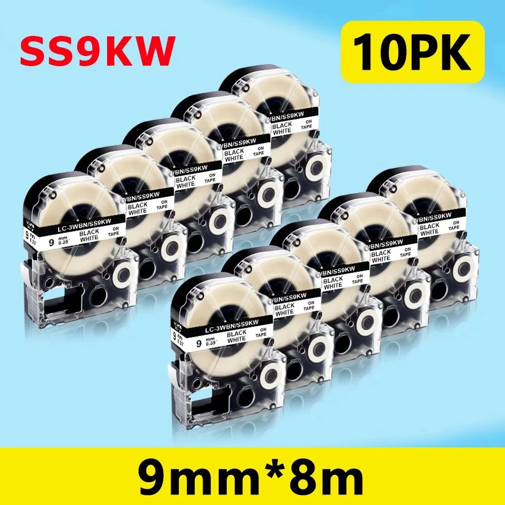 10 PK 9MM Black on White SS9KW/LC-3WBN LC-3WBN9 LC 3WBN tape for kingjim/epson for LW300 LW400 with factory price