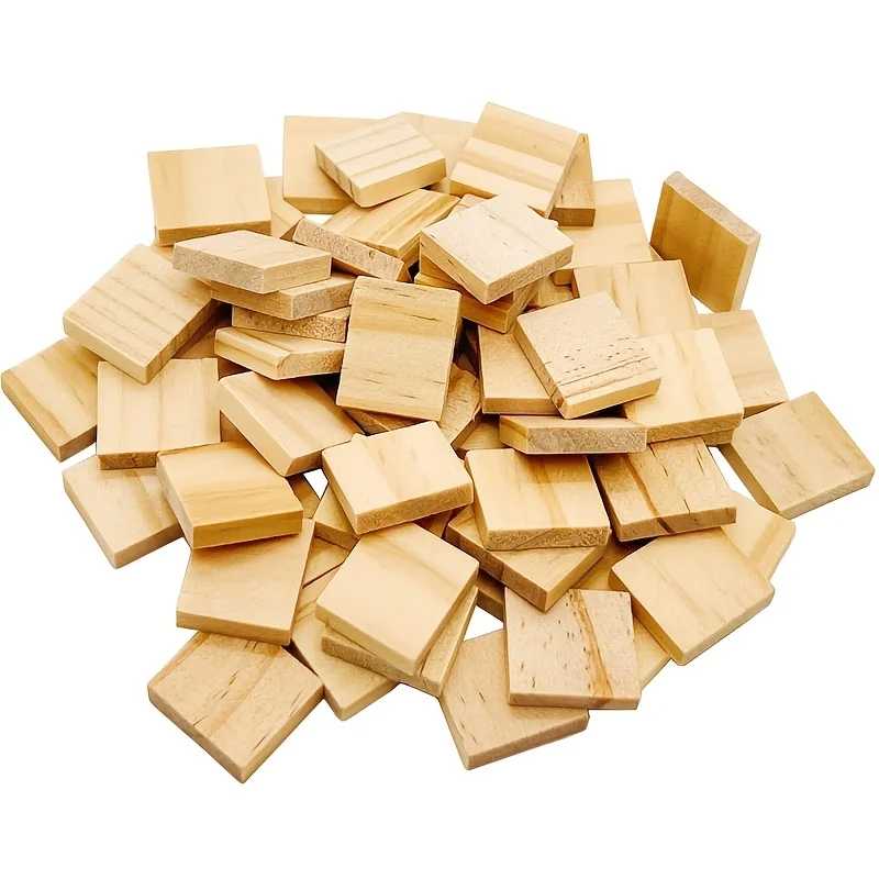 100-Pack Unfinished Wood Blank Tiles - Natural Wood Squares for Crafts, Altered Art, Laser Engraving & Home Decor