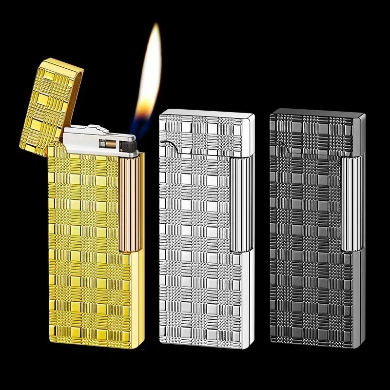 Briquet à gaz butane à motif de flamme nue double face, briquets gonflables portables, poulie latérale, métal ultra fin, ville, fumer
