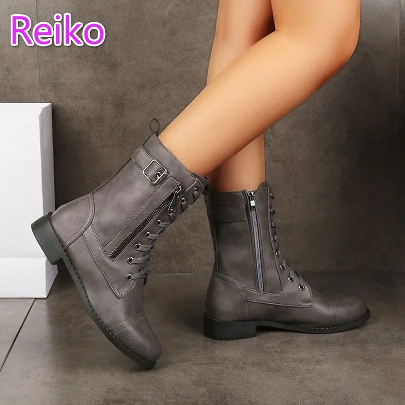 Retro Boots Women 2023 Autumn/winter New Tooling Boots Large Size Short Boots Thick Heel Knight Brown Leather Black