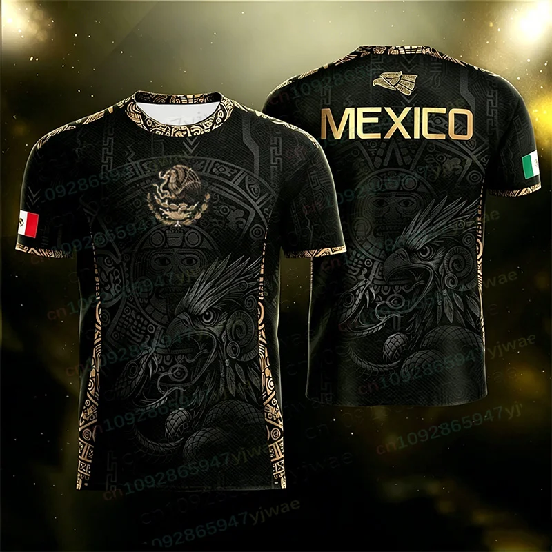 Mexican Flag 3D Print Mens Tshirt Fun 3D Eagle Pattern Short Sleeve Outdoor Football Sport Casual Top Summer Parent-child Tshirt