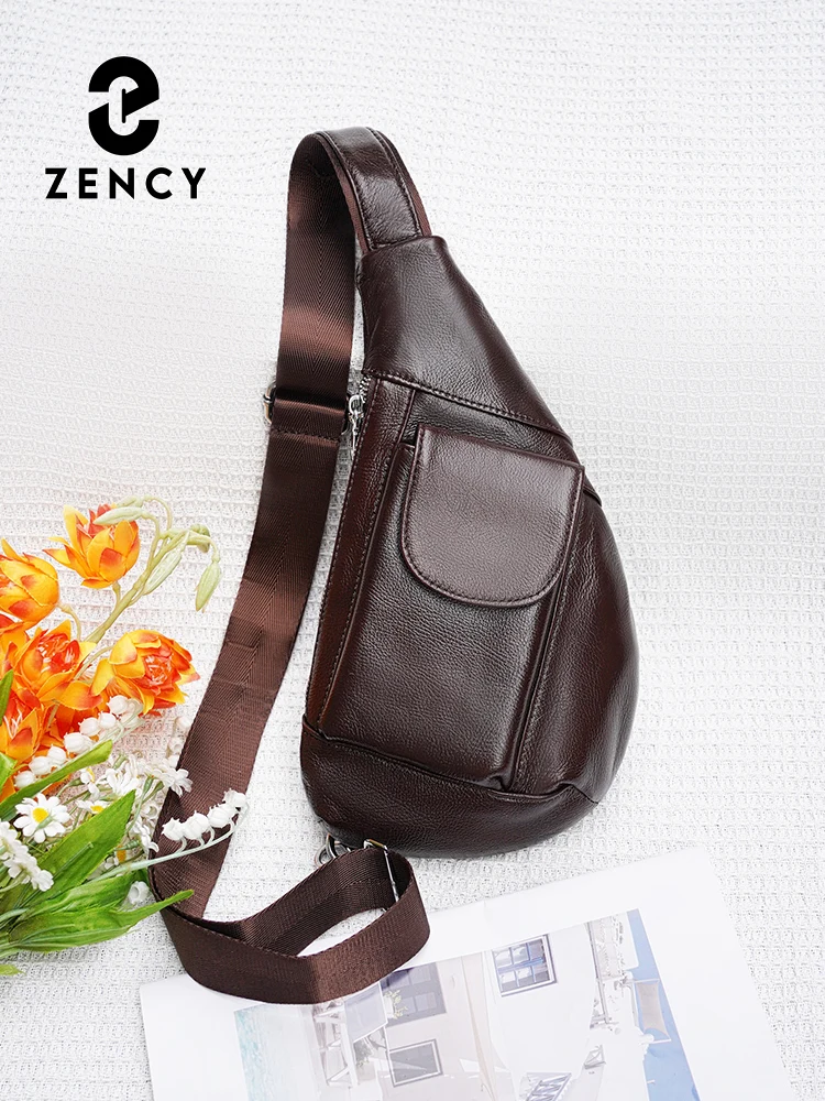 Zency High QualityLeather Shoulder Chest Bag Travel Pack Sling Bag Crossbody Bag Unisex with front cover bag for Cycling Cimbing