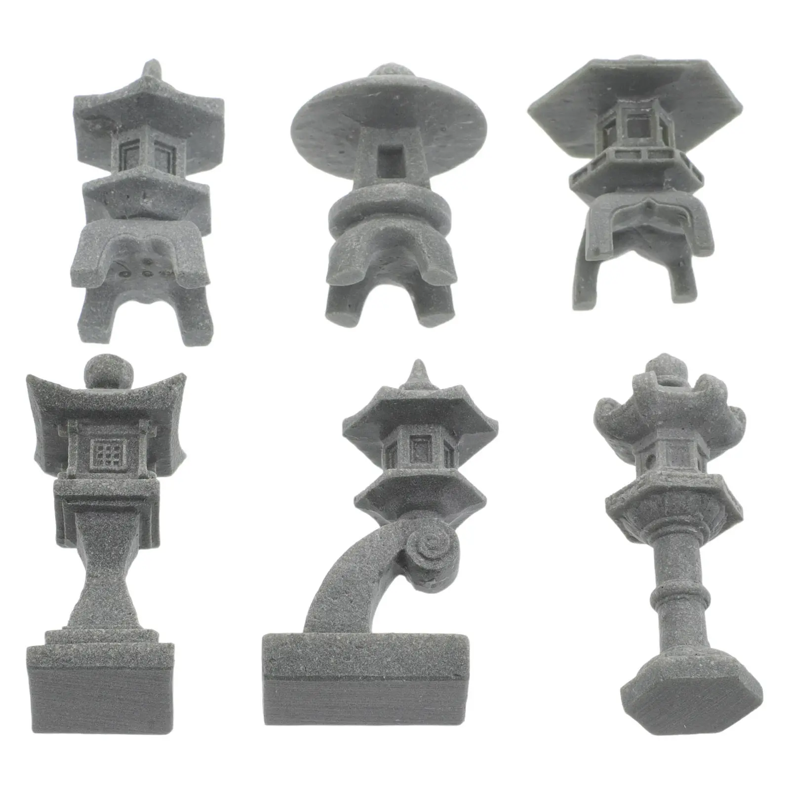 6Pcs Japanese Stone Lantern Pagoda Sculpture Set Asian Aquarium Decor Miniature Garden Statue Zen Terrarium Bonsai