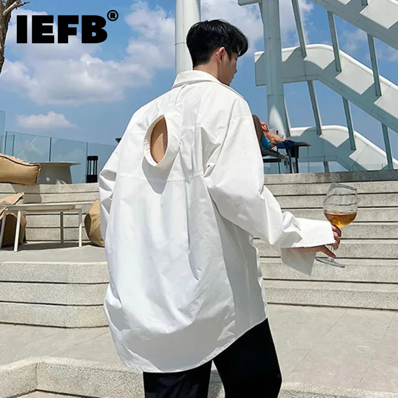 

IEFB Summer New Stylish Men's Shirts Loose Turn-down Collar Hollow Out Long Sleeve Male Tops Personalized Oversize 2024 9C6082