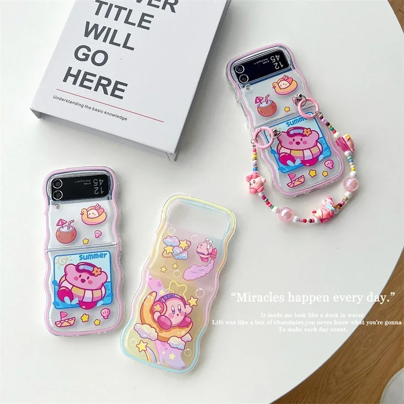 

Cartoon Cute K-Kirbies with Lanyard Phone Case for Samsung Galaxy Z Flip 3 Z Flip 4 Z Flip 5 5G PC Hard Wave Back Cover Funda