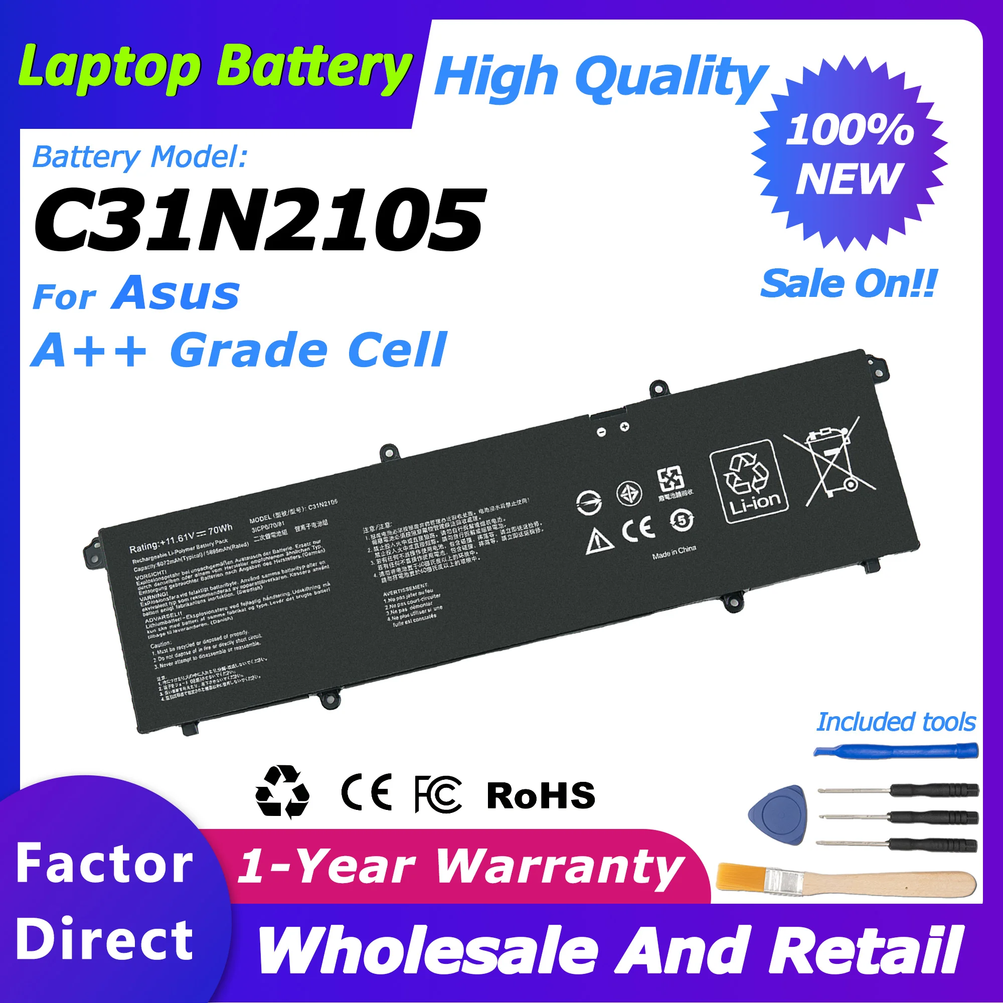 C31N2105 Genuine Battery for Asus Vivobook M3402QA/K3402ZA/M5402RA Series S5600F/S4600F Laptop Battery 6072mAh