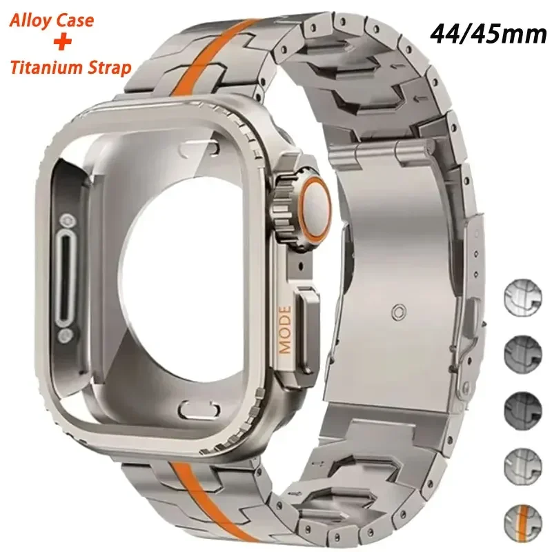 

Titanium Strap for Apple Watch band 9 8 7 SE 44mm 45mm Metal Case for iwatch 6 5 4 series Protective Watch Bumper Frame for men