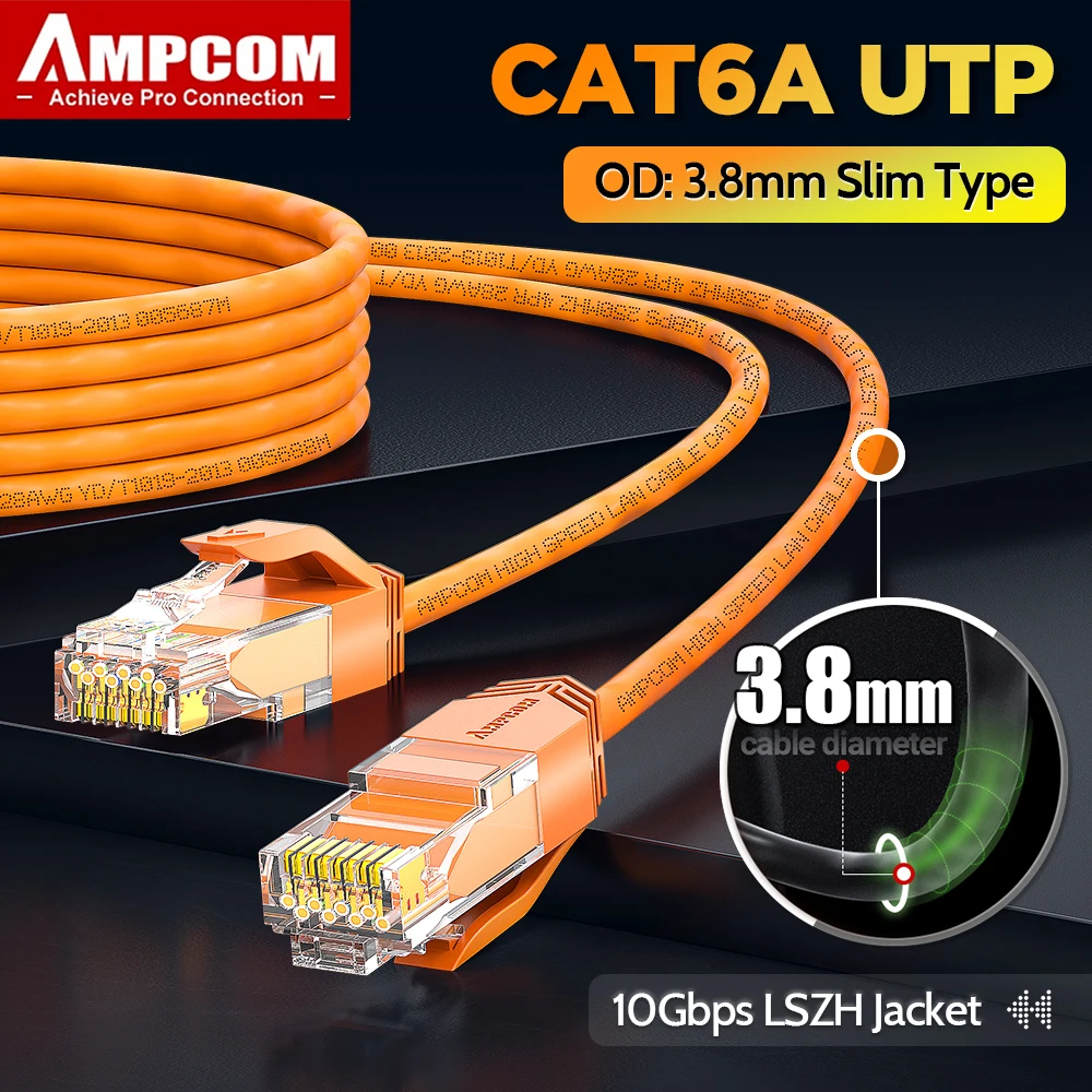 AMPCOM CAT6 Ethernet Cable, Ultra Thin RJ45 Lan Cable UTP  RJ 45 Networking Cables Patch Cord for Desktop Computers Modem Router