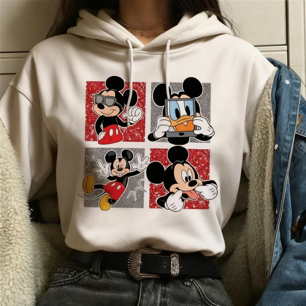 

2025 Mickey Hoodie Y2K Minnie Mouse Hat Printed Cotton Comfortable Women's Fashion T-shirt Women's Clothing Cute Disney Hoodie