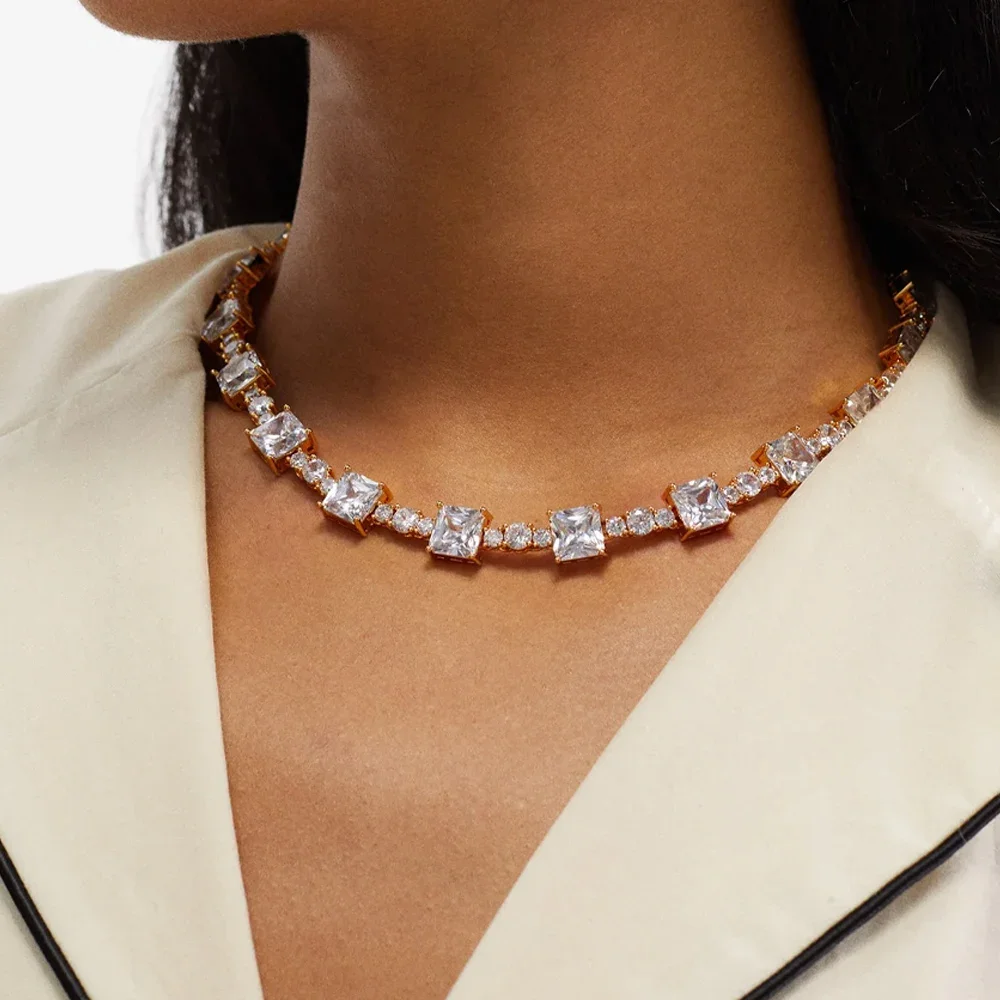 Stonefans Luxury Square Zircon Choker Necklace Wedding Accessories 2023 Bridal Crystal Tennis Chain Necklace Jewelry for Women