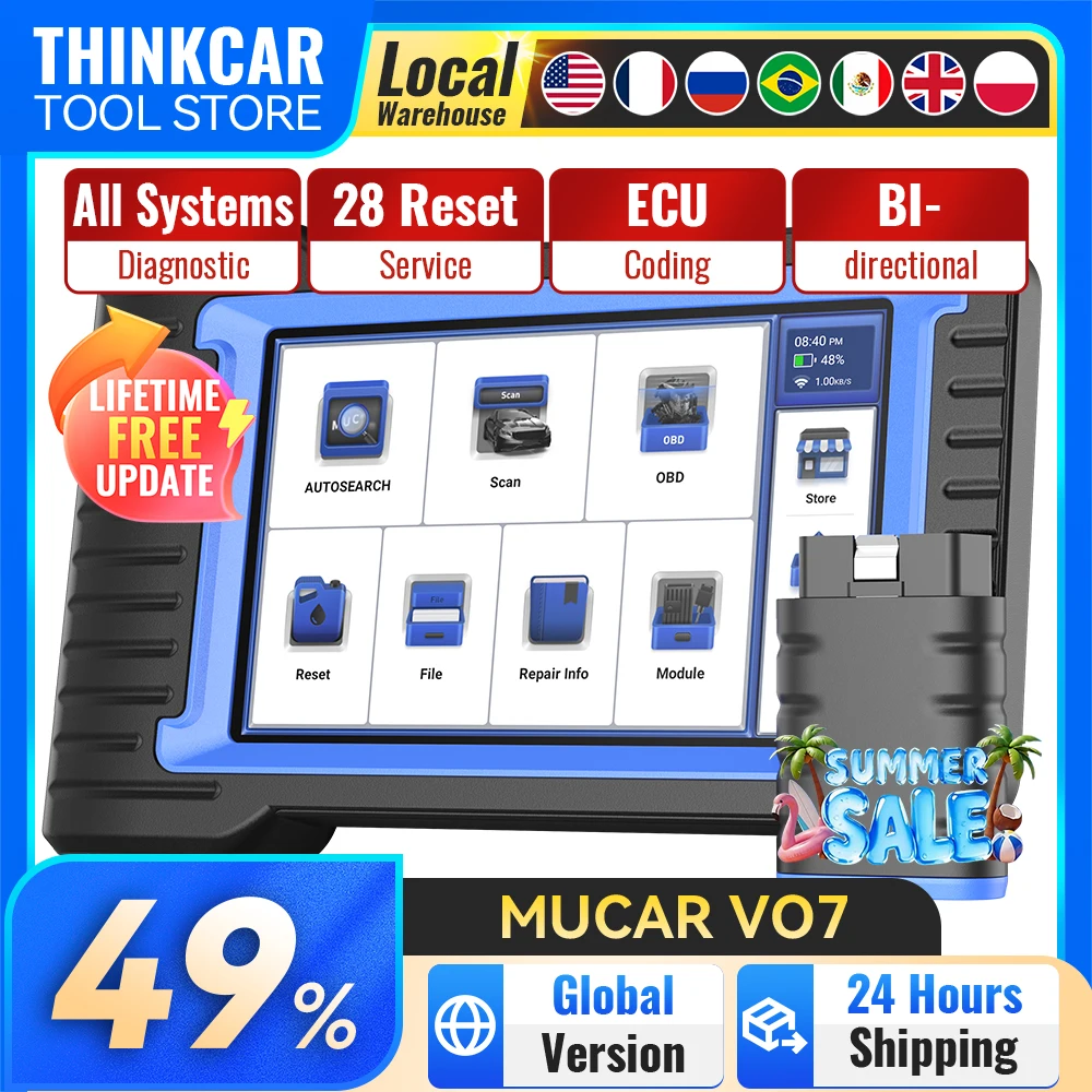Herramienta de Diagnóstico MUCAR VO7 VO7S, Escáner OBD2 para Autos con Sistema Completo, Codificación ECU, Prueba Activa, 28 Funciones de Reinicio, Actualización Gratuita de por Vida