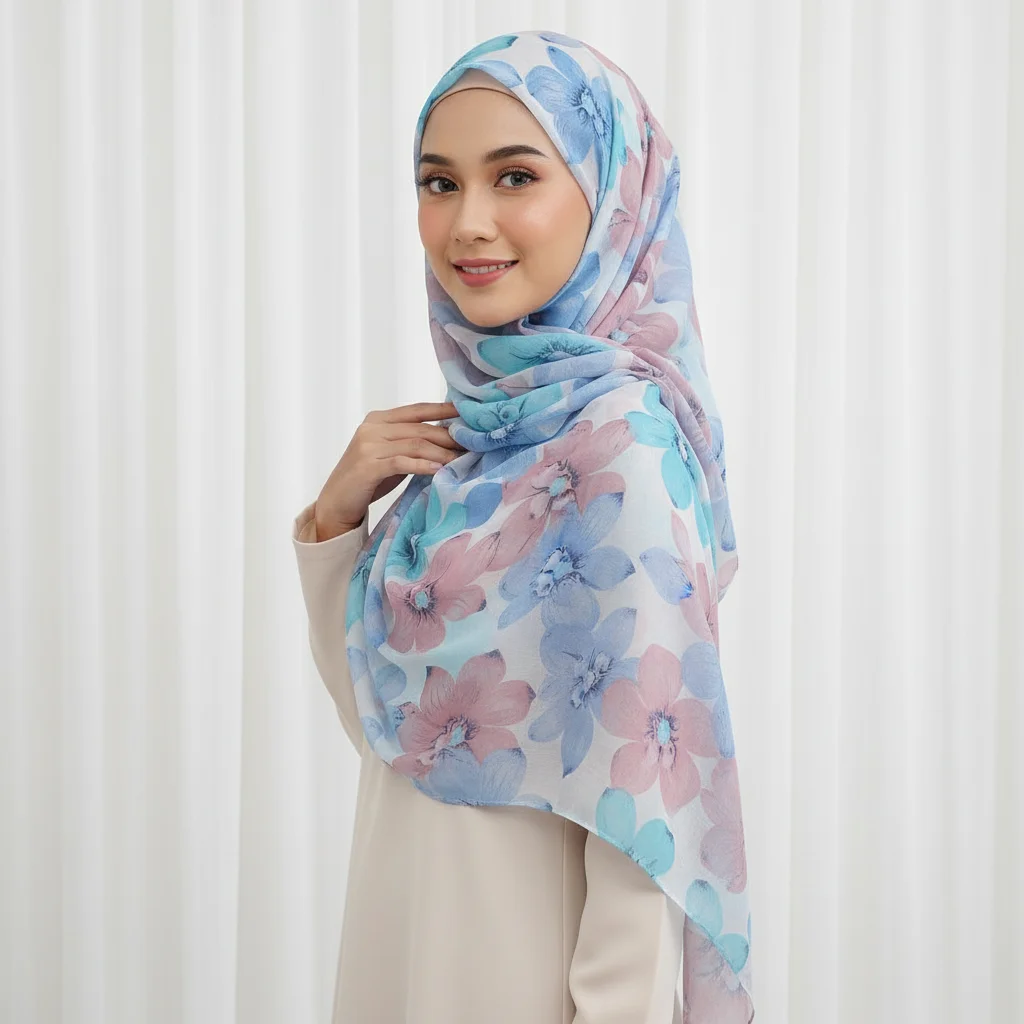 

Женский шарф-бандана с цветочной вуалью, длинная шаль с принтом хиджаба, летняя накидка, женский элегантный тонкий дышащий мусульманский платок 180*85 см