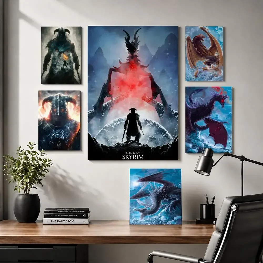 S-Skyrim Classic Game Painting Calligraphy Modern Canvas Wall Art for Bedroom & Living Room | Home Decor Gift