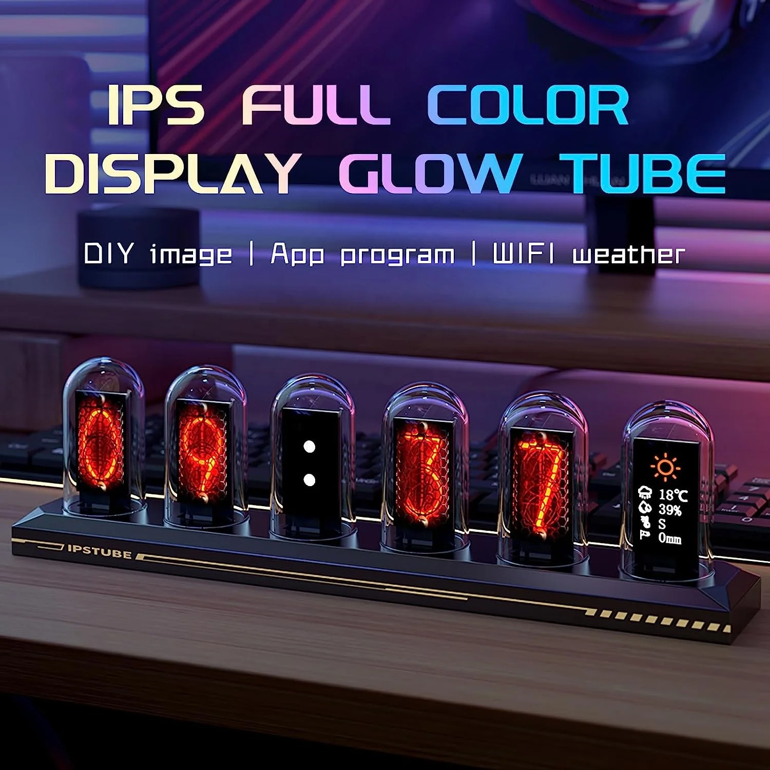 IPS Nixie Tube Alike OEM Gaming Office Decoration Custom Desk Clock & Table Digital Timer LED RGB Desk Top Gift Illuminated