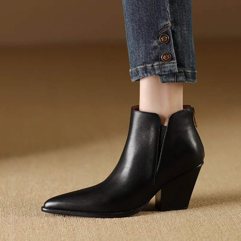 2024 New Arrival Ankle Boots for Women Pointed Toe Slip on Warm Short Shoes Woman Thick High Heels Fashion Autumn Winter Boots