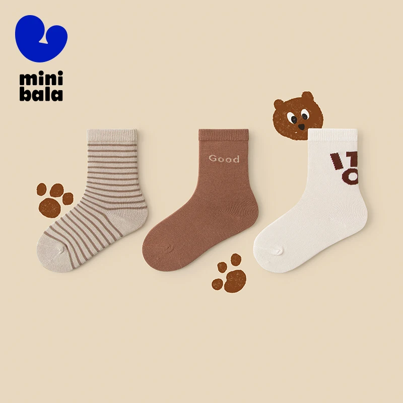 Mini Balabala Kids Paquete de 3 calcetines de algodón suave Nuevos transpirables, elásticos y agradables para la piel para niños y niñas