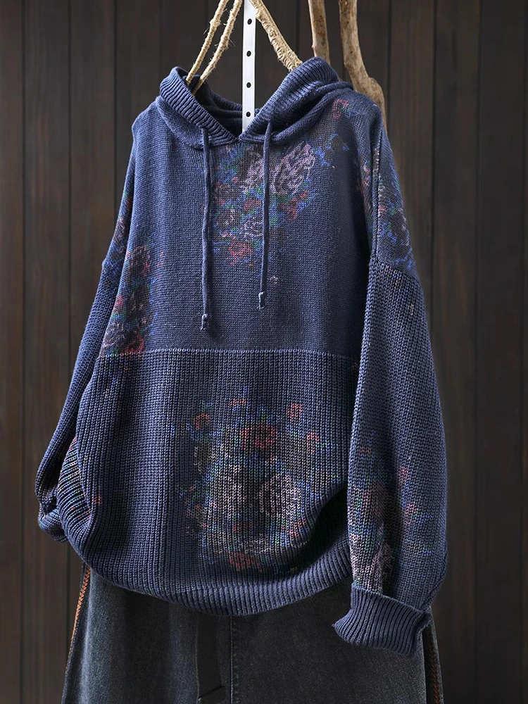 Pull à Capuche Décontracté à Manches sulfpour Femme, Style Vintage, Imprimé Floral, Nouvelle Collection Printemps 2025, M380