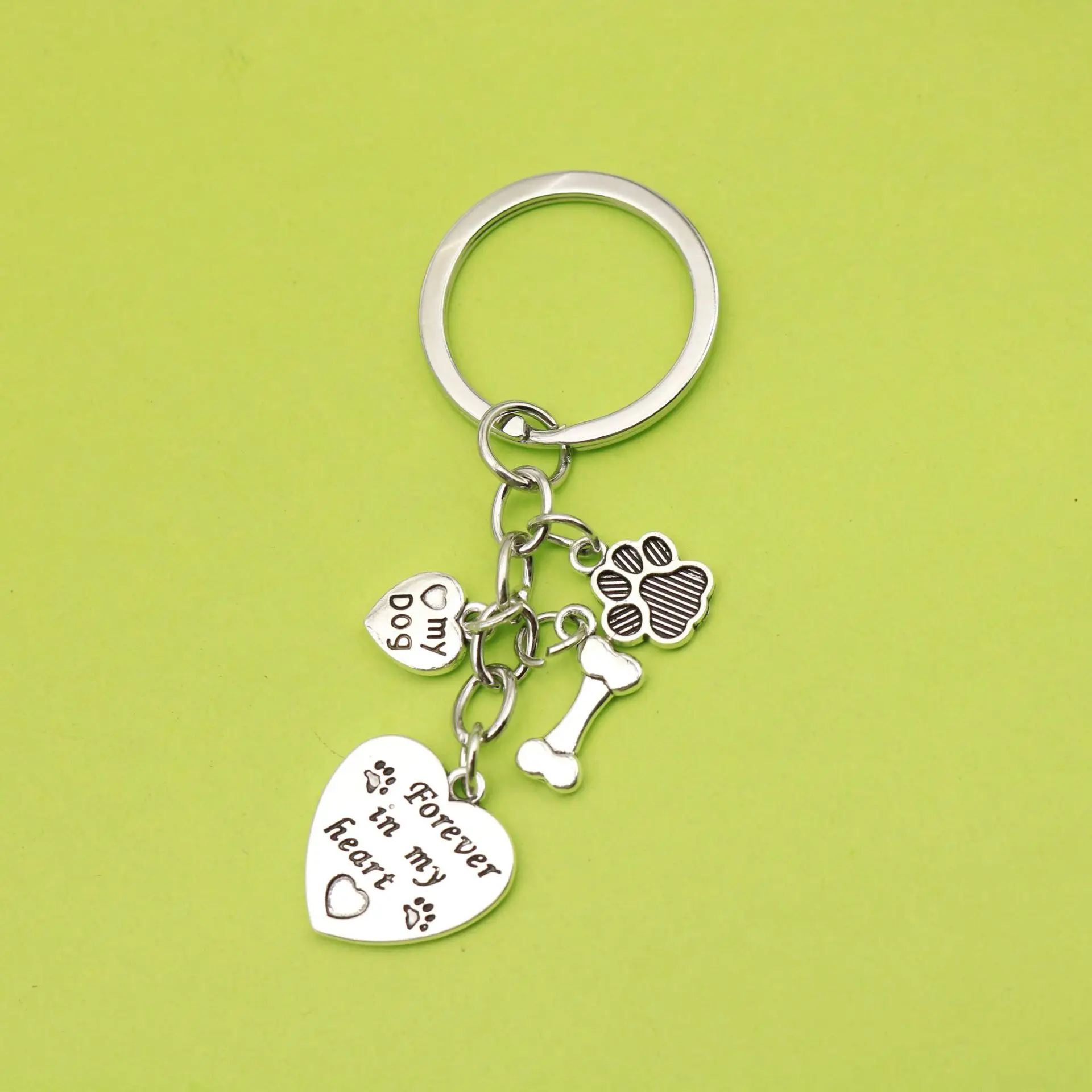 tainless Steel Pet Memorial Key Chain Dog Paw Engraved Pendant Dog Tag Key Chain Love Heart Pet Keychain Pendants Pet Memoria