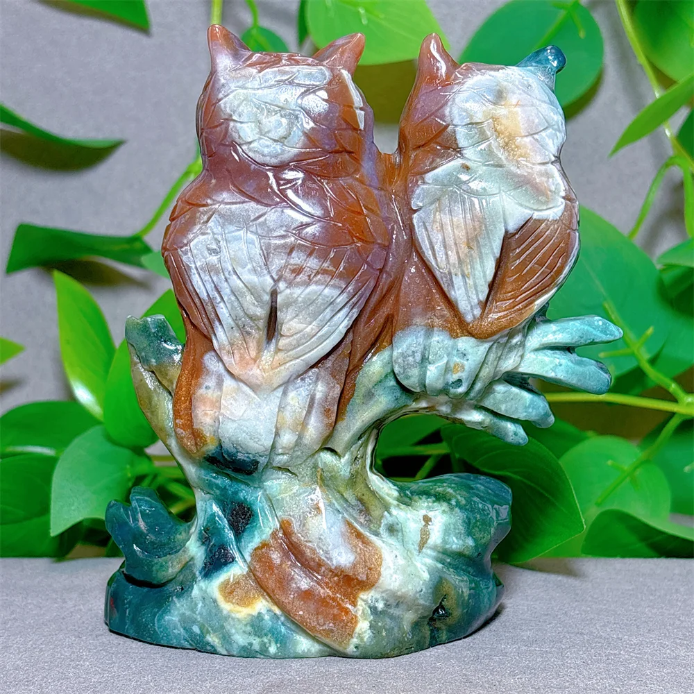 Ocean Jasper Owl Crystal Natural Stone Quartz Stone Minerals Home Decoration Reiki Craft Gifts Energy Healing Spiritual Love