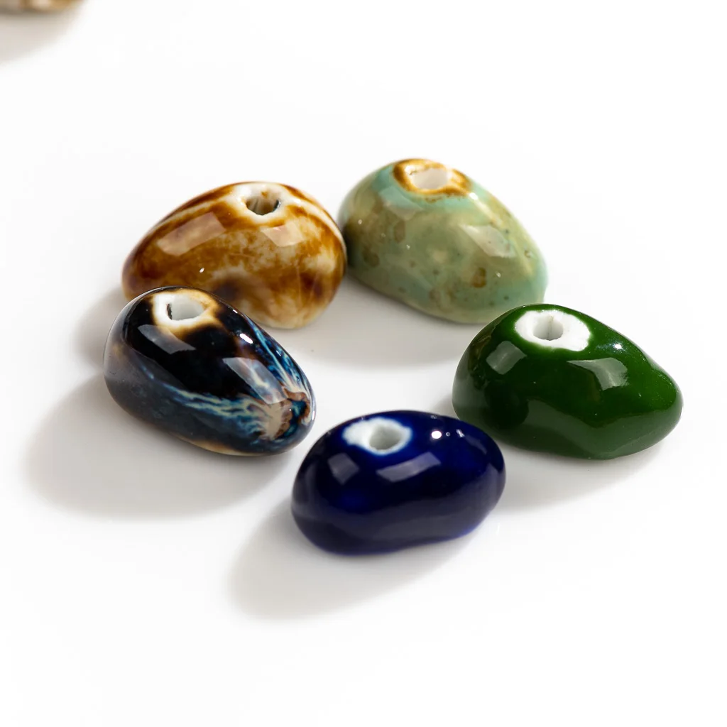 25#5pcs Pottery Multicolor Ceramic Abstract Beads Bohemia Jewelry DIY Necklace Making Vintage Pendant Accessories #XN152