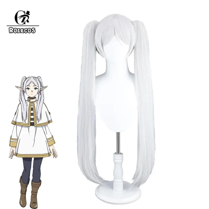 

ROLECOS Anime Sousou no Frieren Frieren Cosplay Wigs 90cm Sliver White Color Wig Double Ponytails Heat Resistant Synthetic Hair