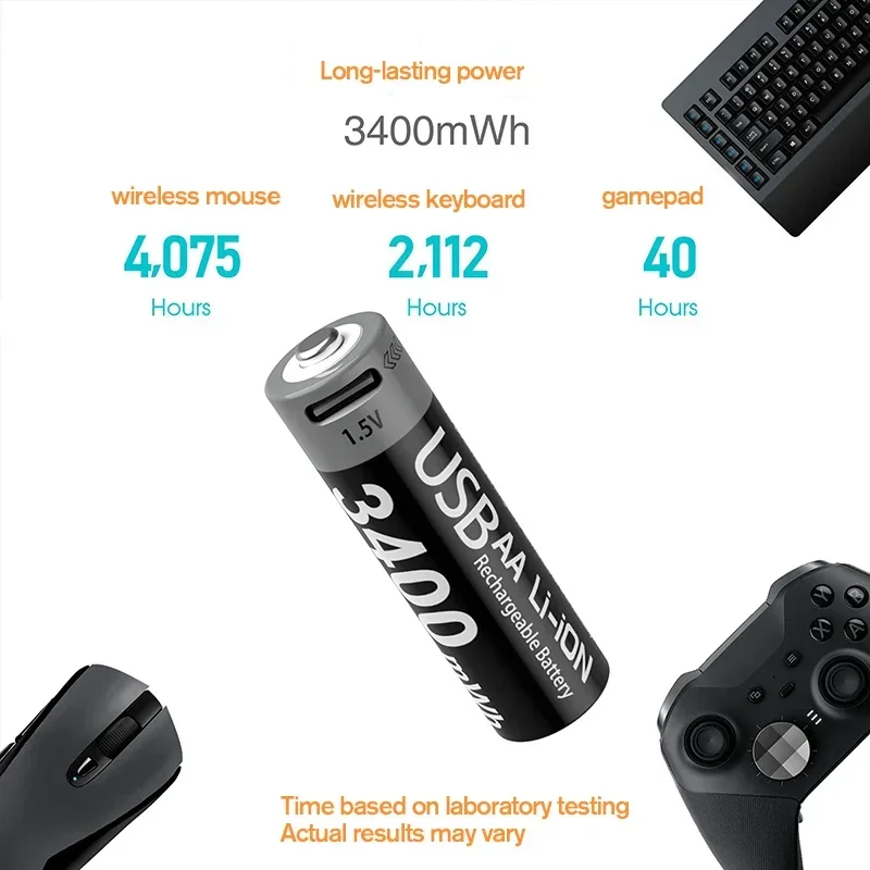 Akumulator AA 3400 mAh USB typu C 1,5 V bateria litowa do kamery myśliwskiej pilot zamek do drzwi myszy — zdjęcie produktu 4