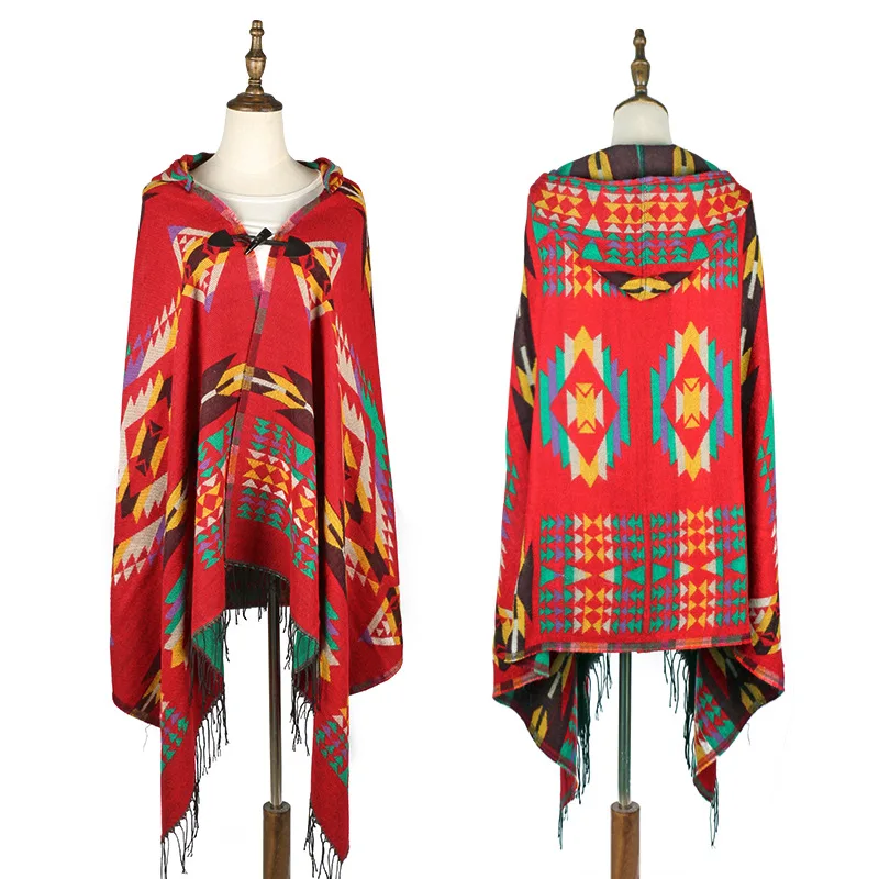 Ethnic Multifunction Bohemian Shawl Scarf Tribal Fringe Hoodies Striped Cardigans blankets Cape shawl tassels Poncho Coat