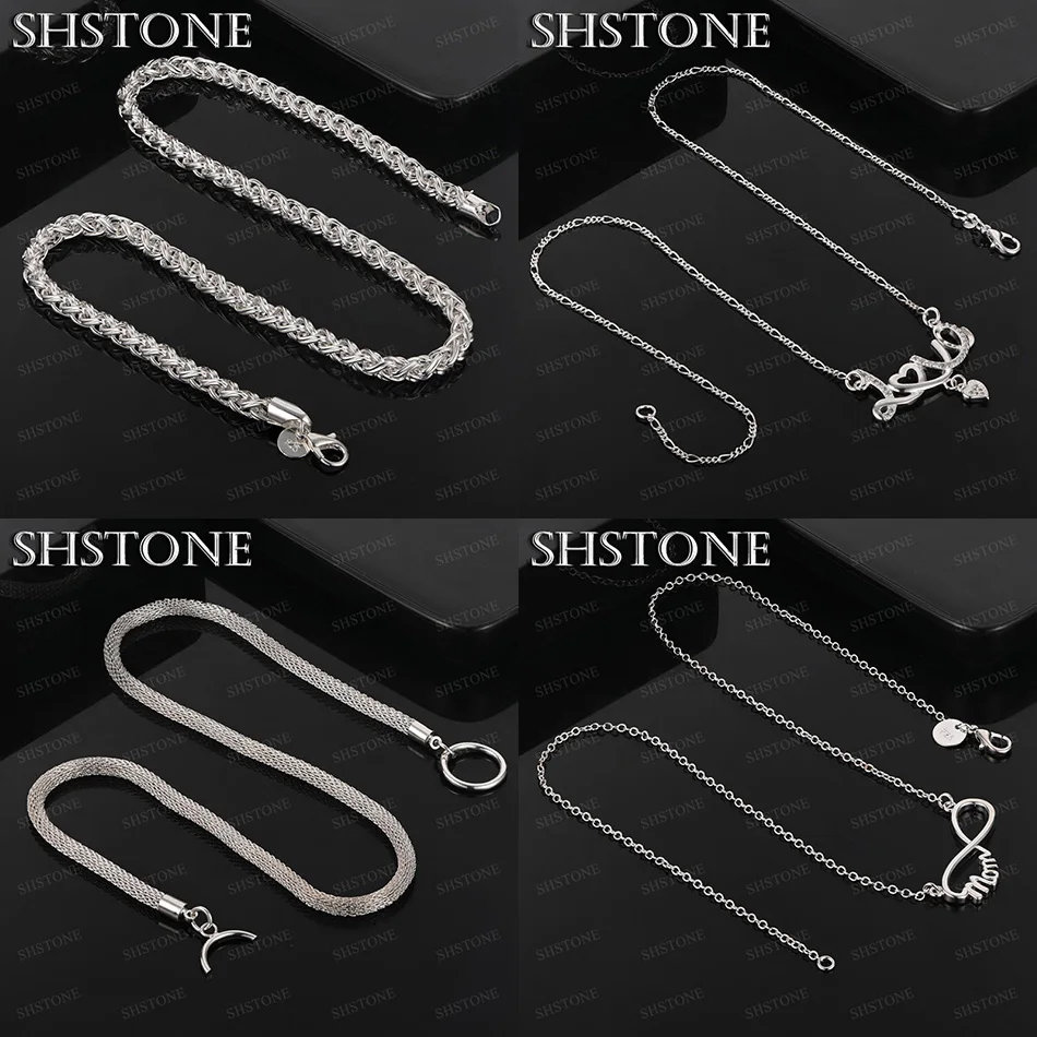 

45cm 925 Sterling Silver Geometric Chain Mesh Chain Heart Letter Necklace For Women Engagement Party Jewelry Fine Accessories