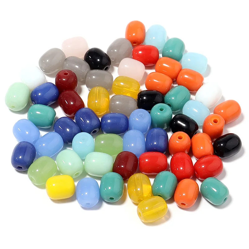 30pcs 10x8mm Barrel Shape Glass Beads Glossy Solid Color Oval Loose Spacer Beads For Jewelry Making DIY Necklace Bracelets Decor