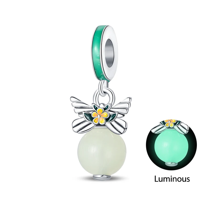 Original Charms Silver Beads Glowing Planet Pendant