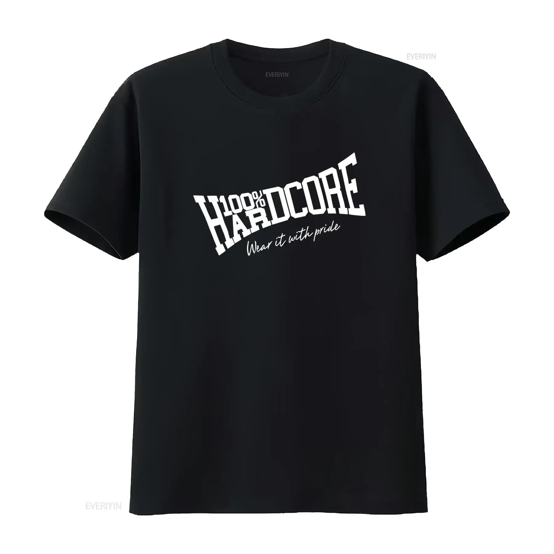 Camiseta Esencial para Hombre 100 HARDCORE con Logotipo Blanco, Estilo Vintage Lavado, Cómoda y Casual, Moda Masculina