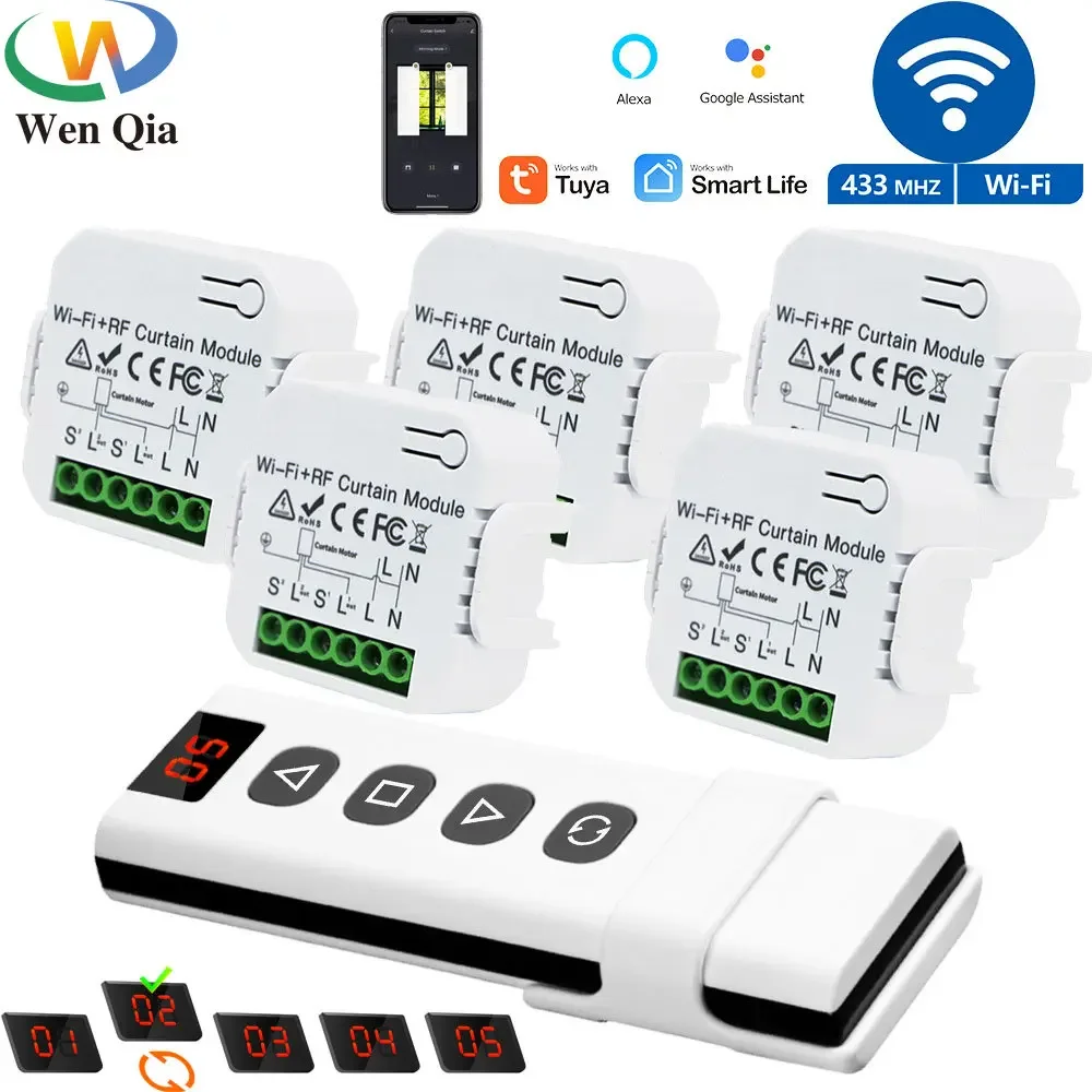 

Smart WiFi RF Curtain Switch Module Wireless 433MHz 5 in 1 Remote Controller,110V 220V 240V for Roller Shutter Garage Tuya Alexa