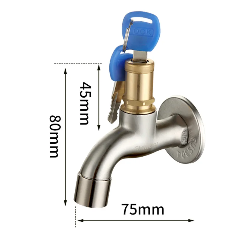ممسحة قفل تبريد سريعة الفتح G1/2 304 صنبور غسالة من الفولاذ المقاوم للصدأ مع مفتاح هندسة خارجية مضادة للسرقة،
