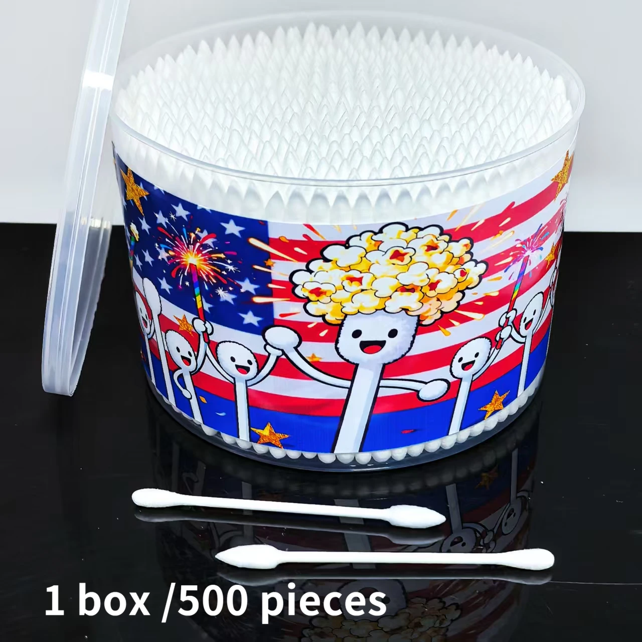 500 Stück kreatives Muster Befreiungstag Element doppelköpfige Wattestäbchen, Wattestäbchen für Erwachsene, Geschenk Wattestäbchen