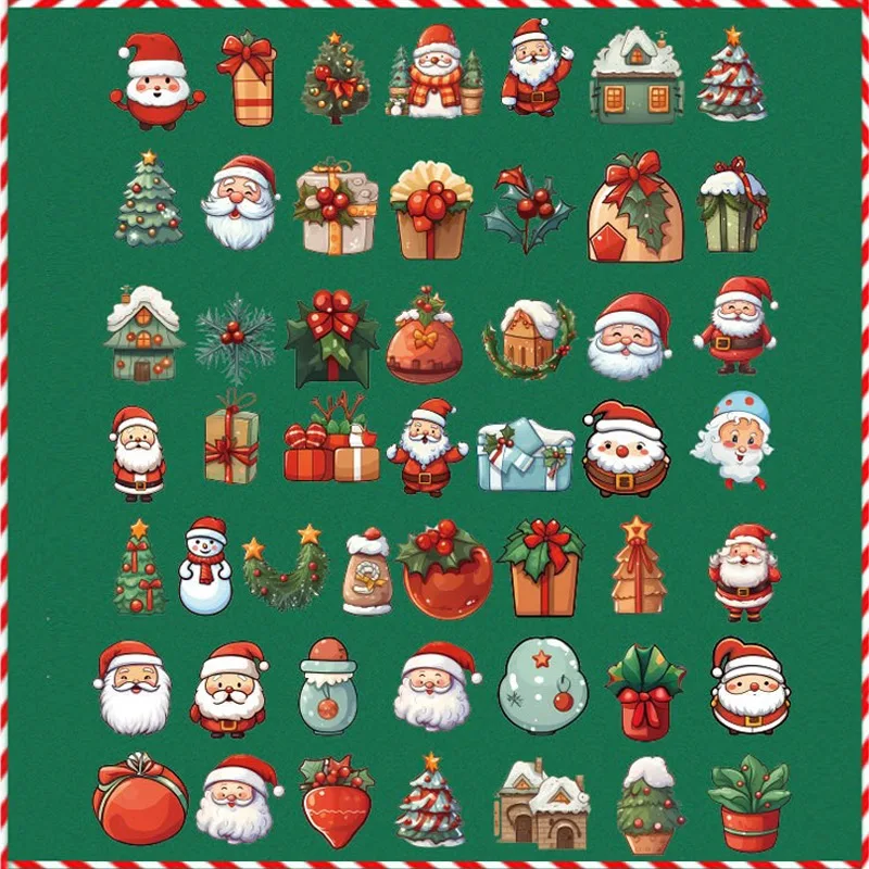 50PCS Christmas Decorative Sticker Cartoon Santa Elk Shaped Stickers Scrapbook Diary DIY Supplies Notebook Luggage Cute Decor