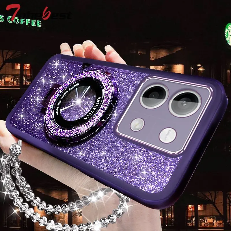 Glitzer Kristall Armband Magsafe Telefon Halter Fall für Xiaomi Redmi Hinweis 13 12 11 10 9 11S 10S 9S 8 7 Pro Plus 4G 5G Abdeckung