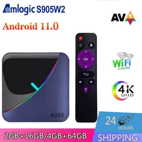 A95X F3 air II RGB Light TV Box AV1 4K UHD 60fps S905W2 Quad Core Android 11.0 BT5.0 2.4G/5G WiFi A95XF3 air II Ethernet 100M