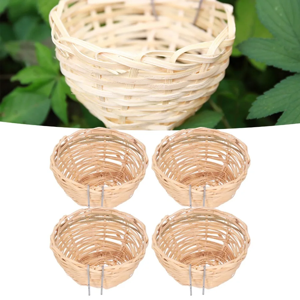 4Pcs Wood Bamboo Bird Nest Hand Woven Sturdy Handmade Bird Nest Practical Hook Design Weaving Bird House Garden Decoration