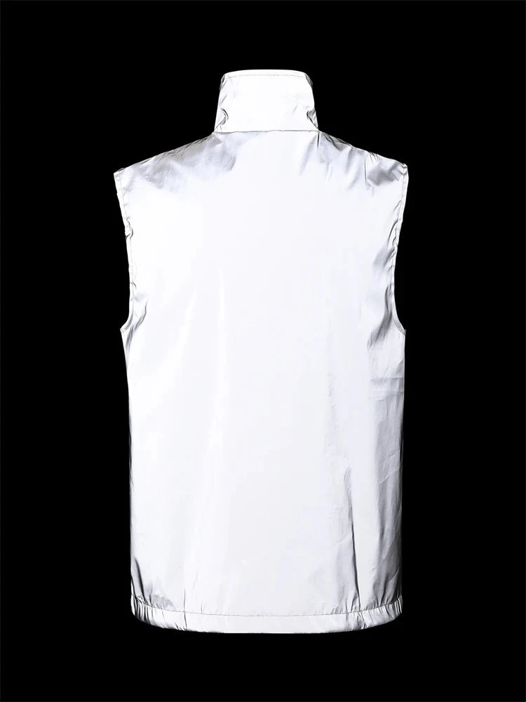 เสื้อกั๊กสะท้อนแสงสำหรับผู้ชาย ฤดูใบไม้ผลิ ฤดูร้อน วิ่งกลางคืน ระบายอากาศได้ดี แจ็คเก็ต ฮิปฮอป ร็อค แฟชั่น สีพื้น เรียบง่าย สตรีทแวร์