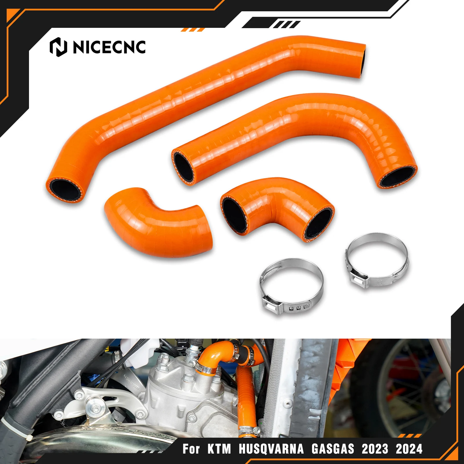 

NICECNC For KTM EXC 300 EXC 250 XCW 300 2024 SX 250 SX 300 XC 250 XC 300 Motorcycle Silicone Radiator Coolant Hose Clamps Kit