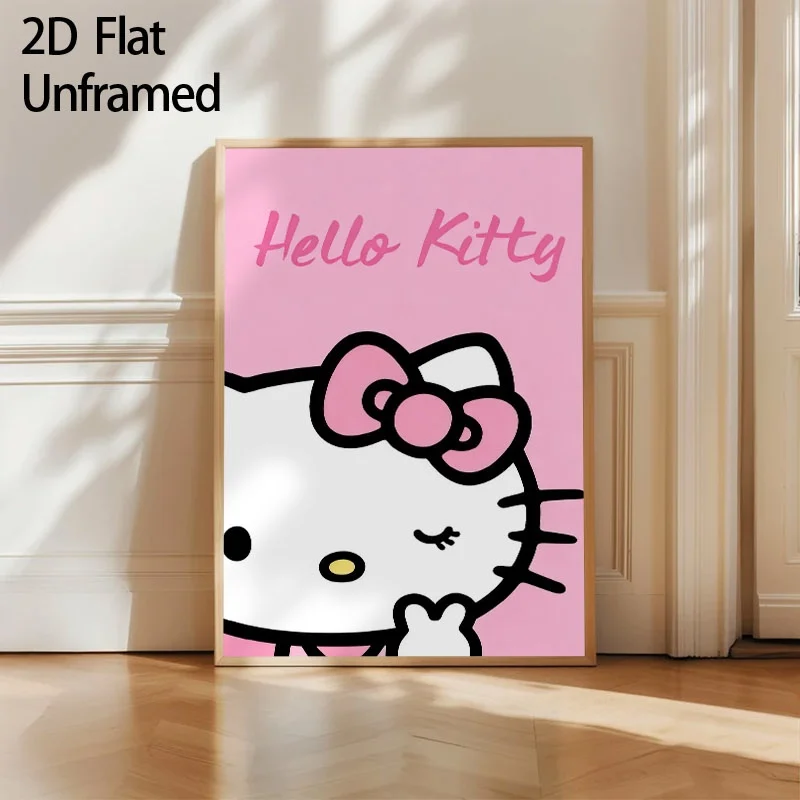 2027 2DFlat, , 1pc Unframed  Hello Kitty Themed Posters And Prints, Cute Stylized Character Pattern Canvas Painting Wall Art,