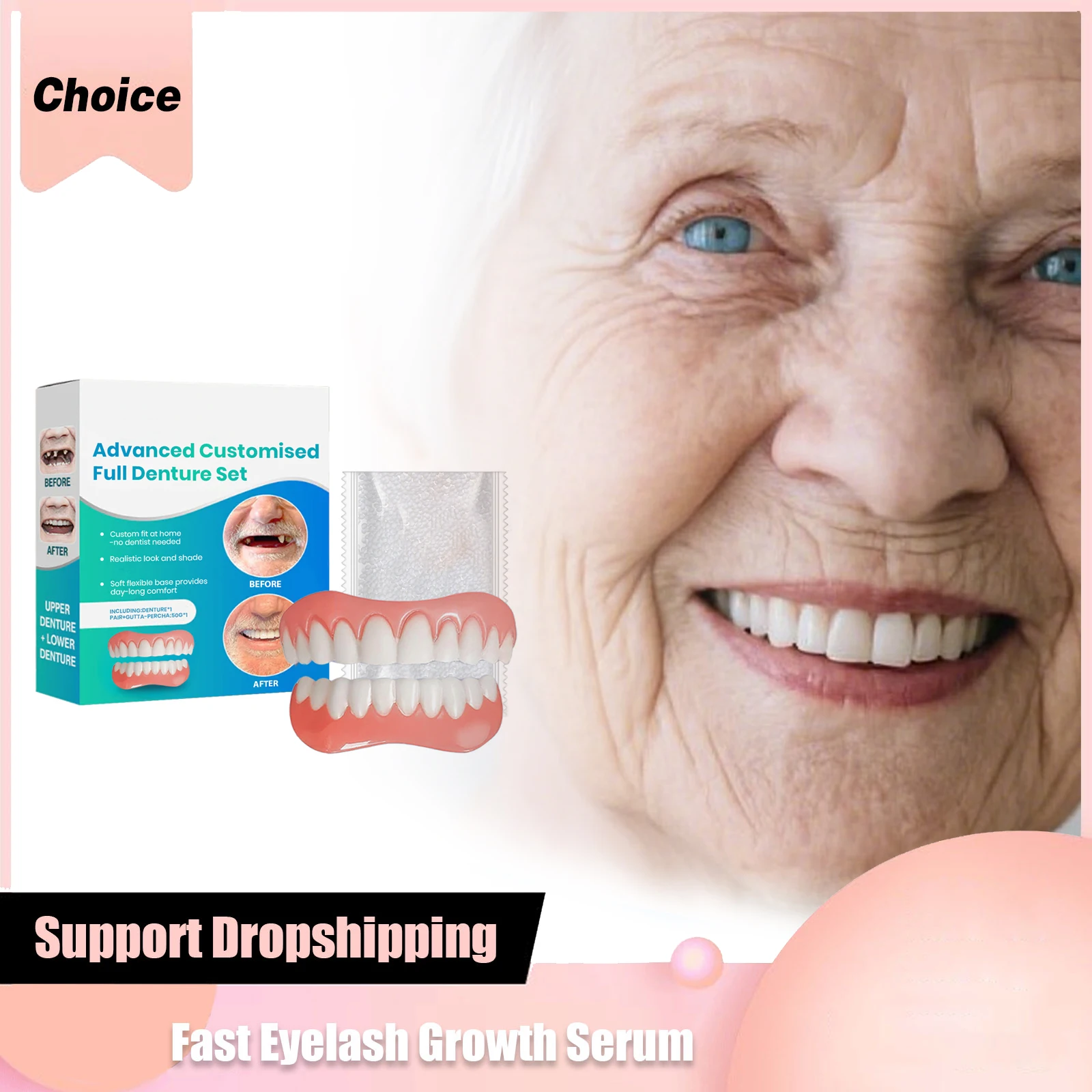 طقم أسنان من السيليكون للأسنان العلوية السفلية ناعمة ومريحة باللون الأبيض اللامع 2026 طقم أسنان كاذبة طقم أسنان مزيفة #1