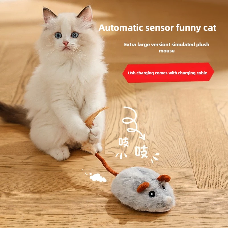 Funny Cat Toy Rechargeable Upgraded Electric Induction Mouse Simulation Plush Cat Self-pleasure to Relieve Boredom Mice for Cats