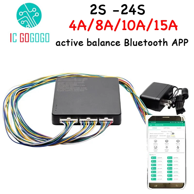 1mv 4A 8A 10A 15A Active Balancer 2S 4S 8S 10S 16S 20S 22S 24S 24V 48V Li-ion Lifepo4 LTO Cell Bluetooth APP Balance Equalizer